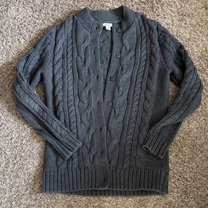 L.L. Bean Women's The Original Double L® Sweater, Cable Cardigan Charcoal Gray M